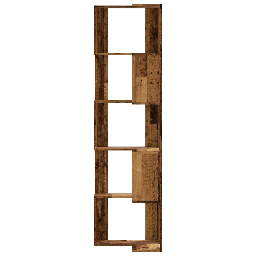 Bokhylla Hörn 5 Hyllplan Åldrat Trä 50X50X179Cm Konstruerat Trä