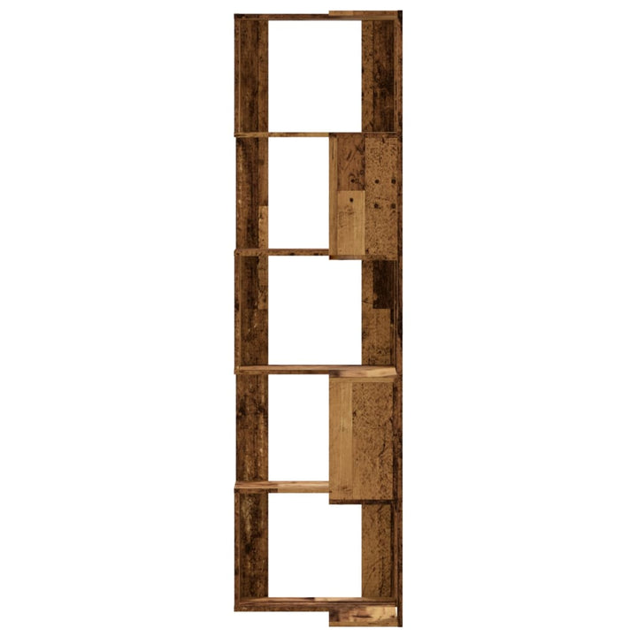 Bokhylla Hörn 5 Hyllplan Åldrat Trä 50X50X179Cm Konstruerat Trä
