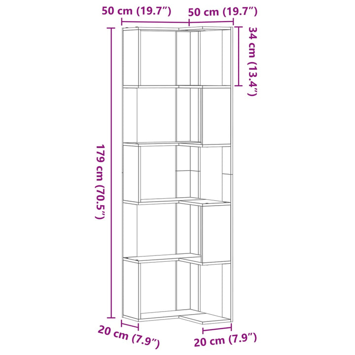 Bokhylla Hörn 5 Hyllplan Åldrat Trä 50X50X179Cm Konstruerat Trä