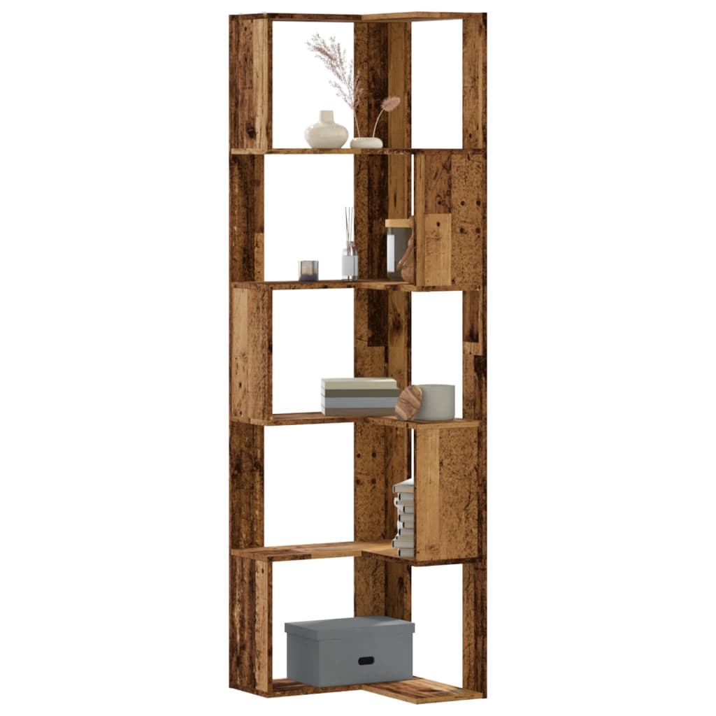 Bokhylla Hörn 5 Hyllplan Åldrat Trä 50X50X179Cm Konstruerat Trä