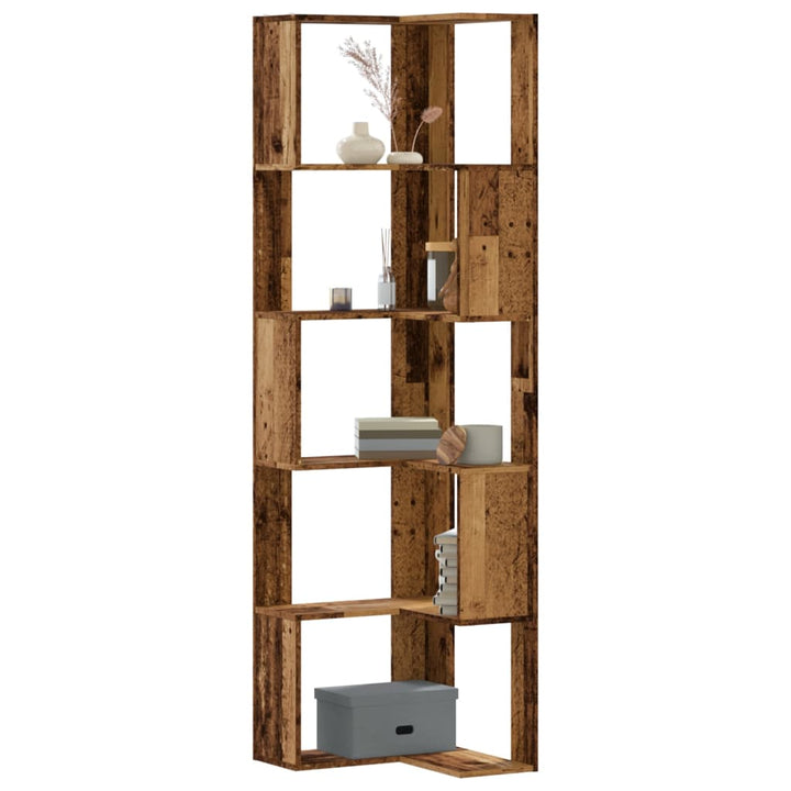 Bokhylla Hörn 5 Hyllplan Åldrat Trä 50X50X179Cm Konstruerat Trä