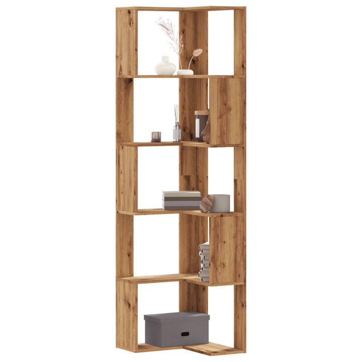 Bokhylla Hörn 5 Hyllplan Åldrat Trä 50X50X179Cm Konstruerat Trä