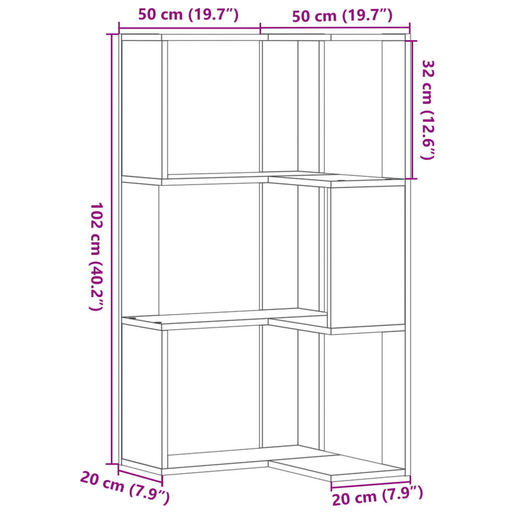 Bokhylla Hörn 3 Hyllplan 50X50X102Cm Konstruerat Trä