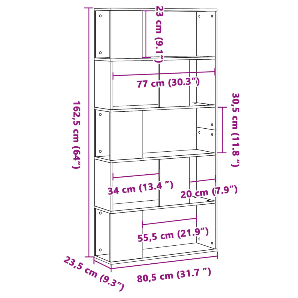 Bokhylla 5 Hyllplan Rökig Ek 80,5X23,5X162,5Cm Konstruerat Trä