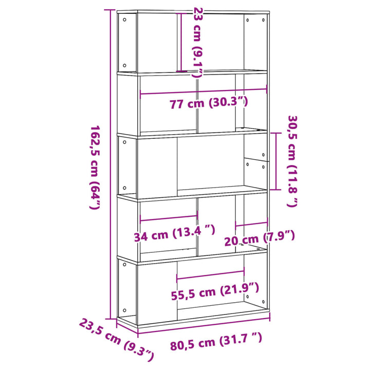 Bokhylla 5 Hyllplan Rökig Ek 80,5X23,5X162,5Cm Konstruerat Trä