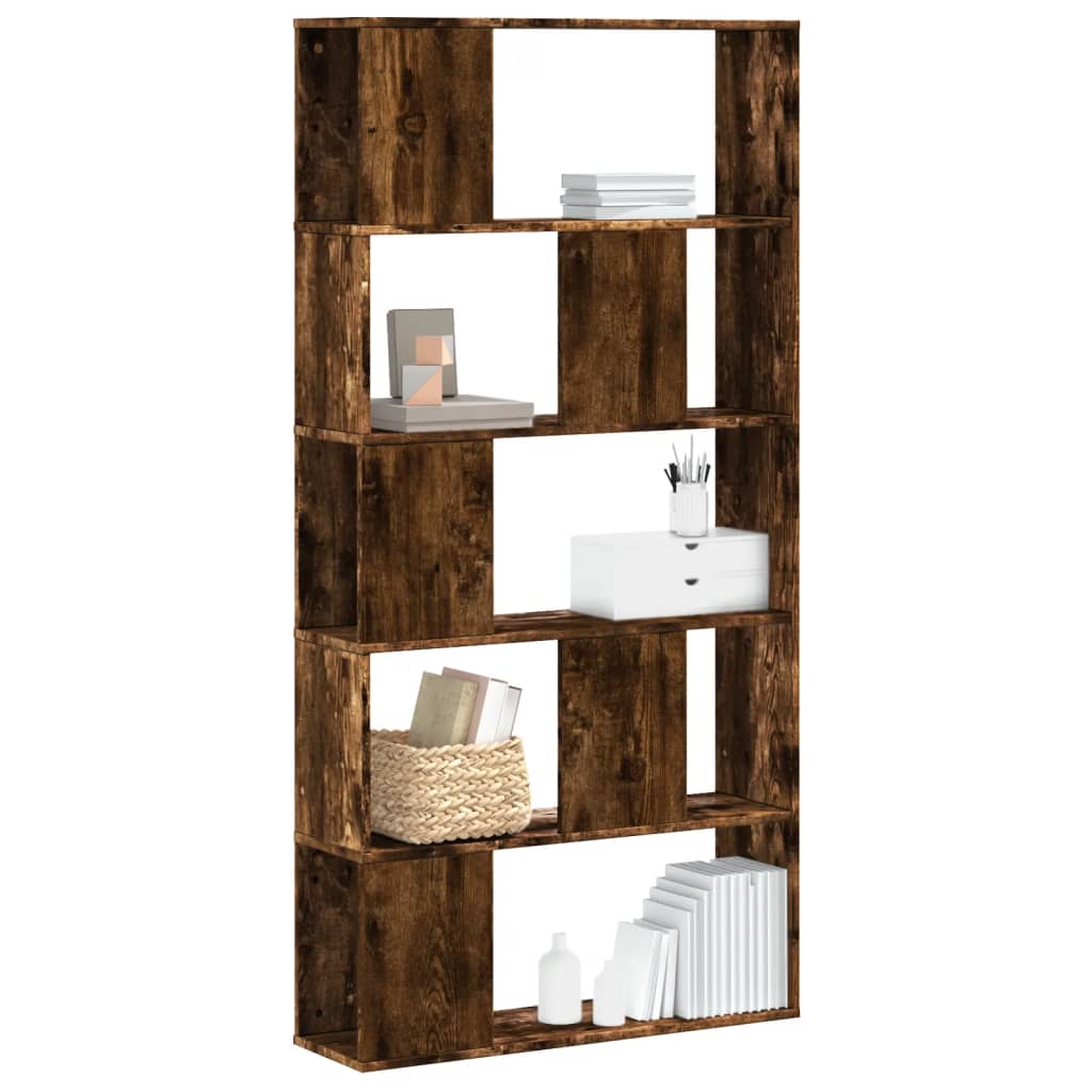 Bokhylla 5 Hyllplan Rökig Ek 80,5X23,5X162,5Cm Konstruerat Trä