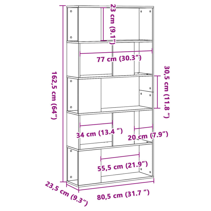 Bokhylla 5Hyllplan Åldrat Trä 80,5X23,5X162,5Cm Konstruerat Trä