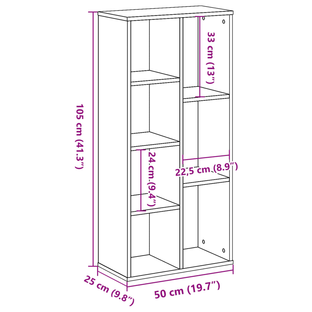 Bokhylla Sonoma-Ek 50X25X105 Cm Konstruerat Trä
