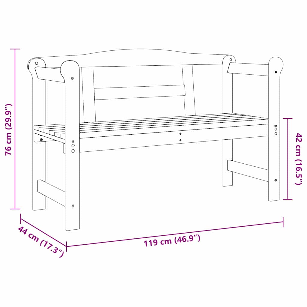 Utomhusbänk 2 -Seater 119 X 44 X 76 Cm Massiv Furu Brun