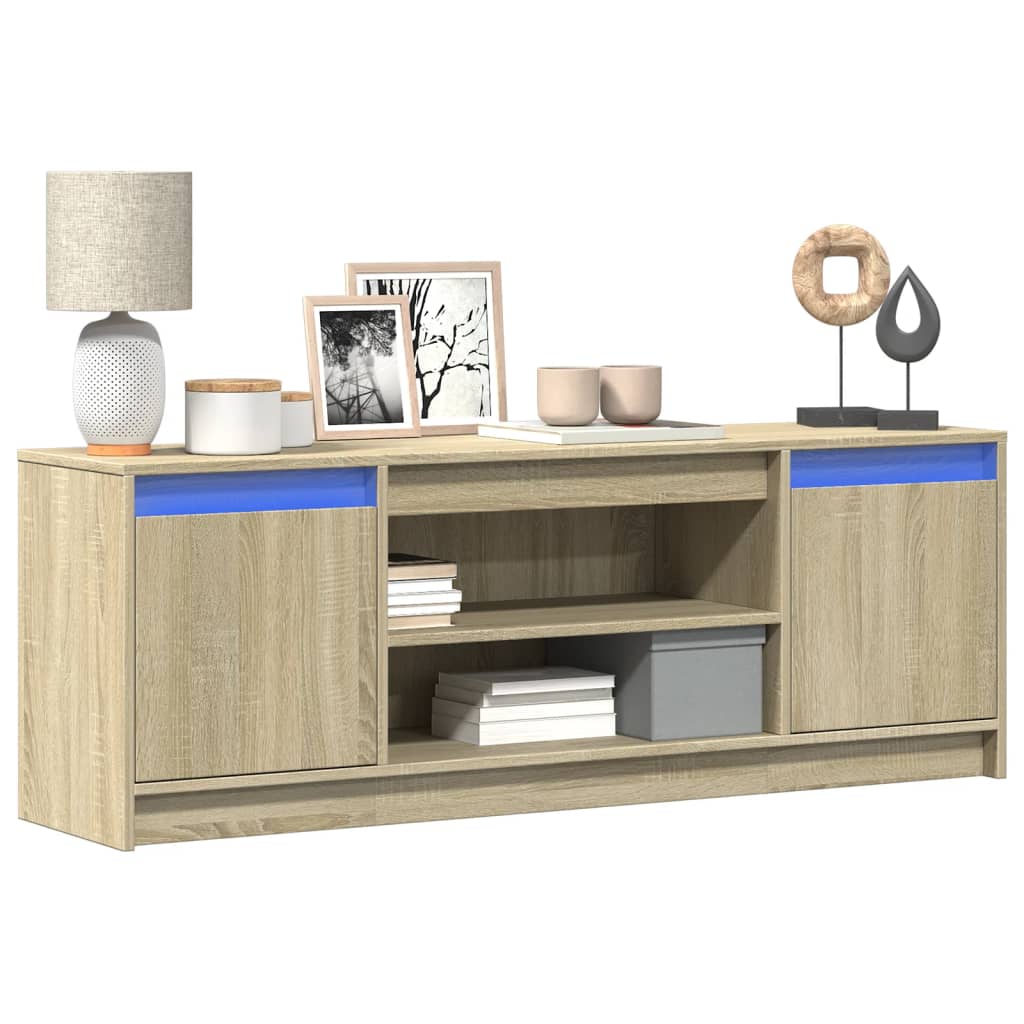 Tv-Bänk Med Leds Sonoma-Ek 139,5X34X50 Cm Konstruerat Trä