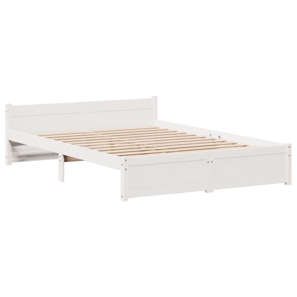 Sängram Med Huvudgavel Vit 150X200 Cm Massiv Furu