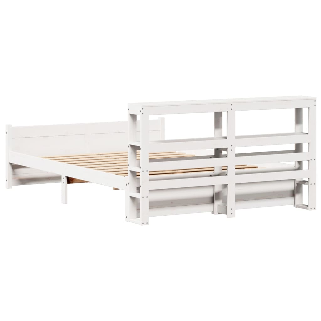 Sängram Med Huvudgavel Vit 150X200 Cm Massiv Furu