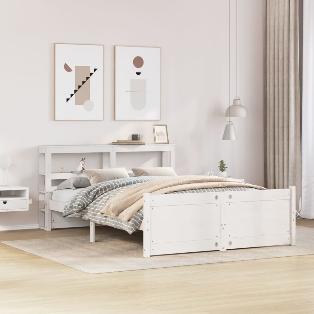 Sängram Med Huvudgavel Vit 150X200 Cm Massiv Furu