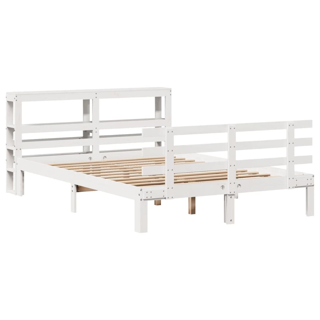 Sängram Med Huvudgavel Vit 150X200 Cm Massiv Furu