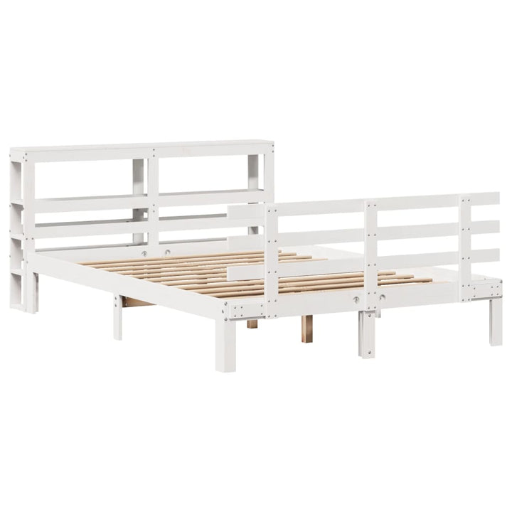 Sängram Med Huvudgavel Vit 150X200 Cm Massiv Furu