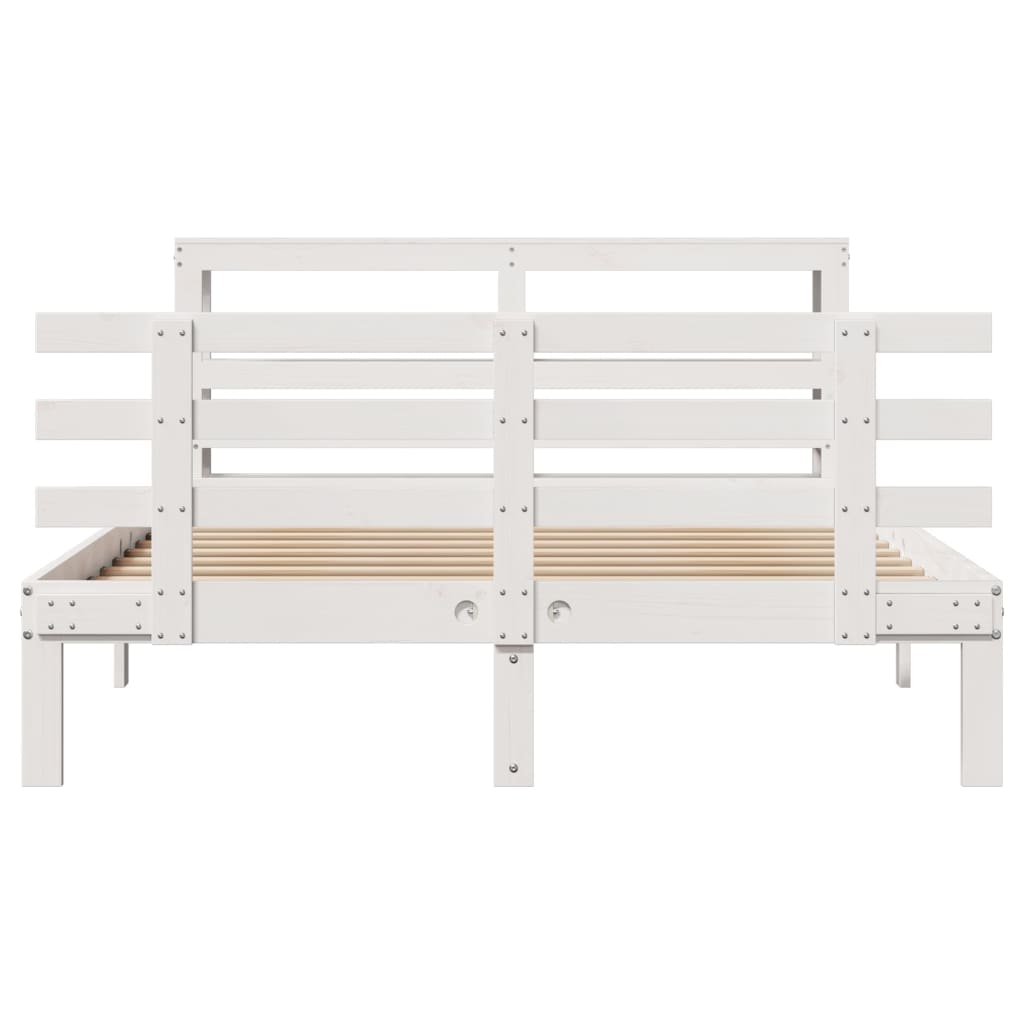 Sängram Med Huvudgavel Vit 150X200 Cm Massiv Furu