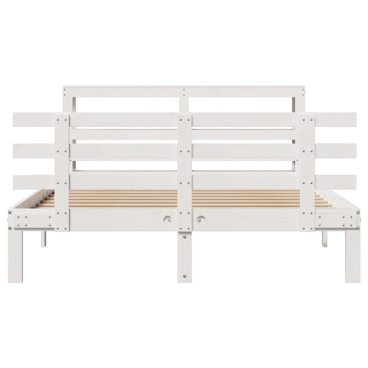 Sängram Med Huvudgavel Vit 150X200 Cm Massiv Furu