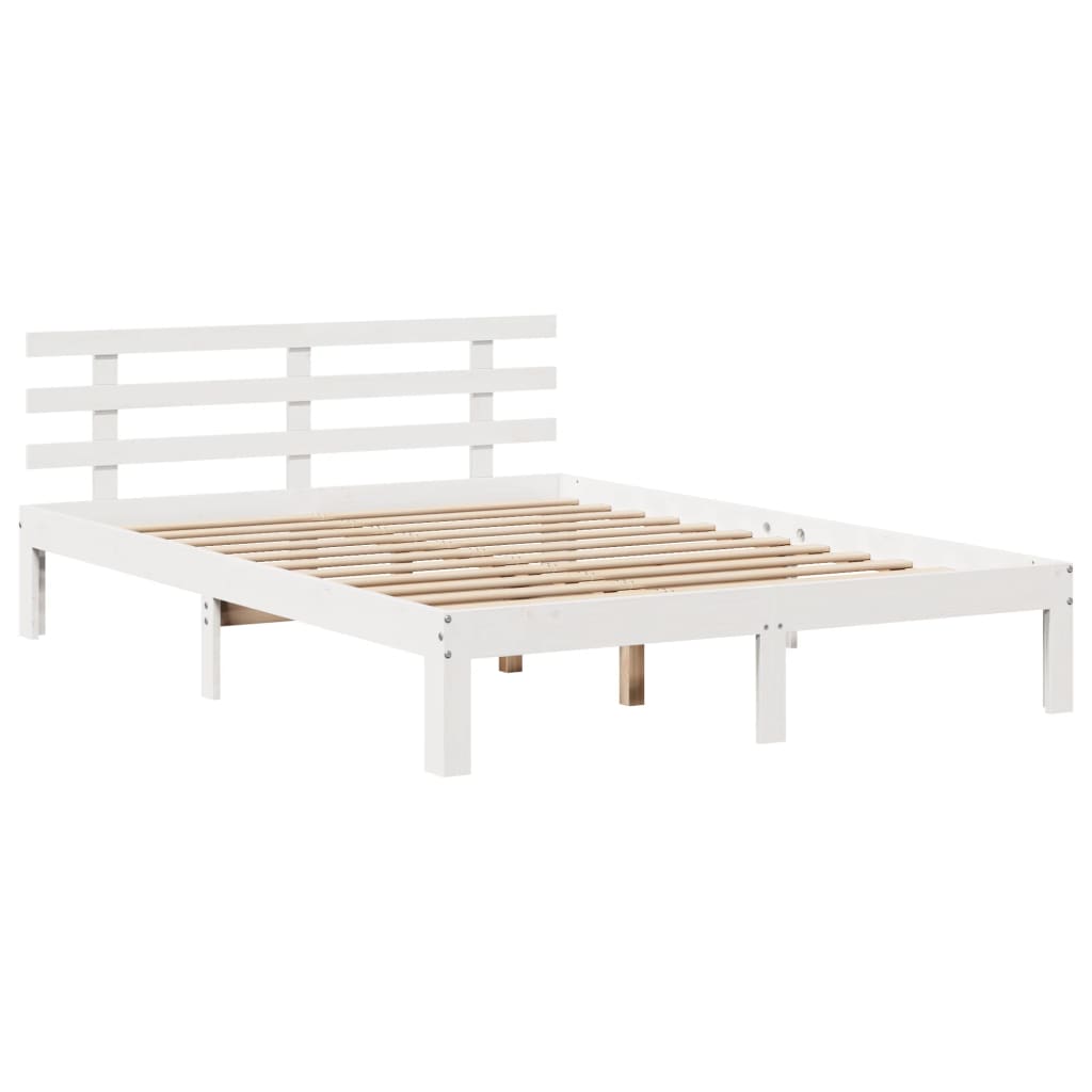 Sängram Med Huvudgavel Vit 150X200 Cm Massiv Furu