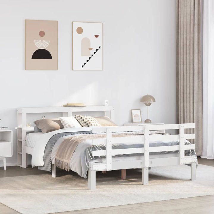 Sängram Med Huvudgavel Vit 150X200 Cm Massiv Furu