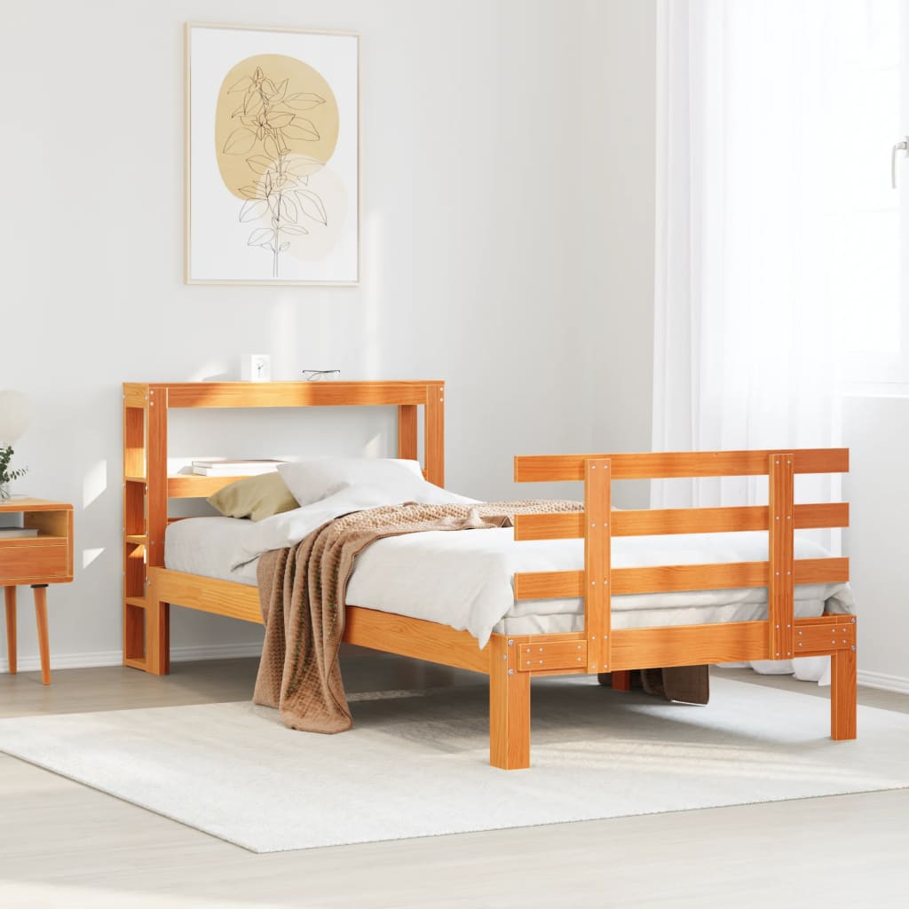 Sängram Med Huvudgavel Vaxbrun 75X190 Cm Massiv Furu