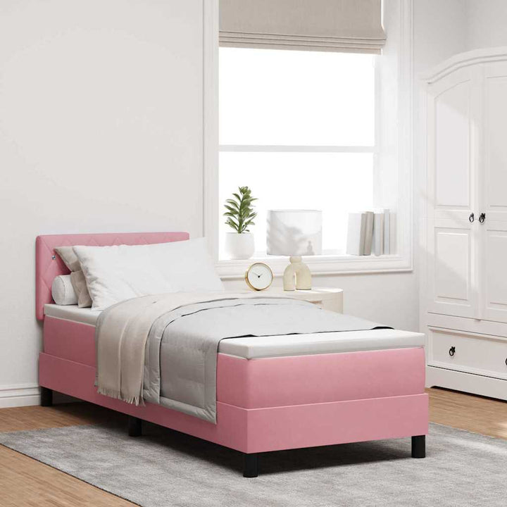 Bäddfjäder Med Madrass Med Huvudgavel Rosa 80 X 200 Cm Sammet