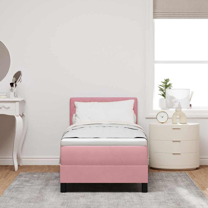 Bäddfjäder Med Madrass Med Huvudgavel Rosa 80 X 200 Cm Sammet