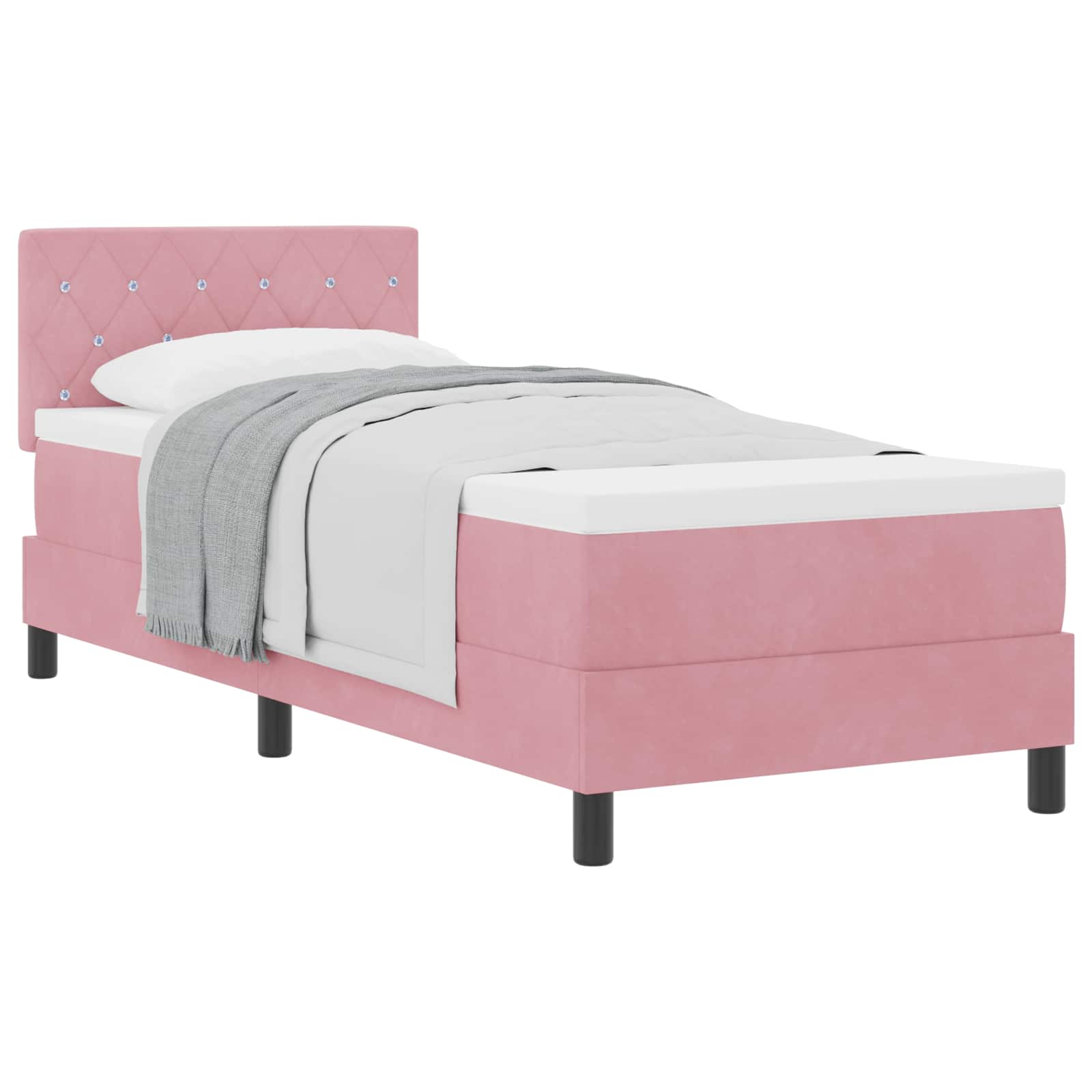 Bäddfjäder Med Madrass Med Huvudgavel Rosa 80 X 200 Cm Sammet