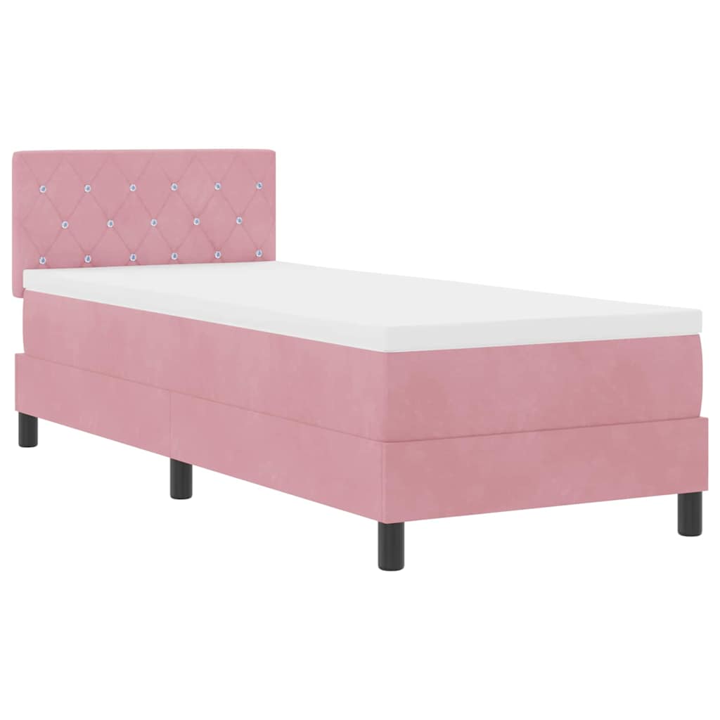 Bäddfjäder Med Madrass Med Huvudgavel Rosa 80 X 200 Cm Sammet