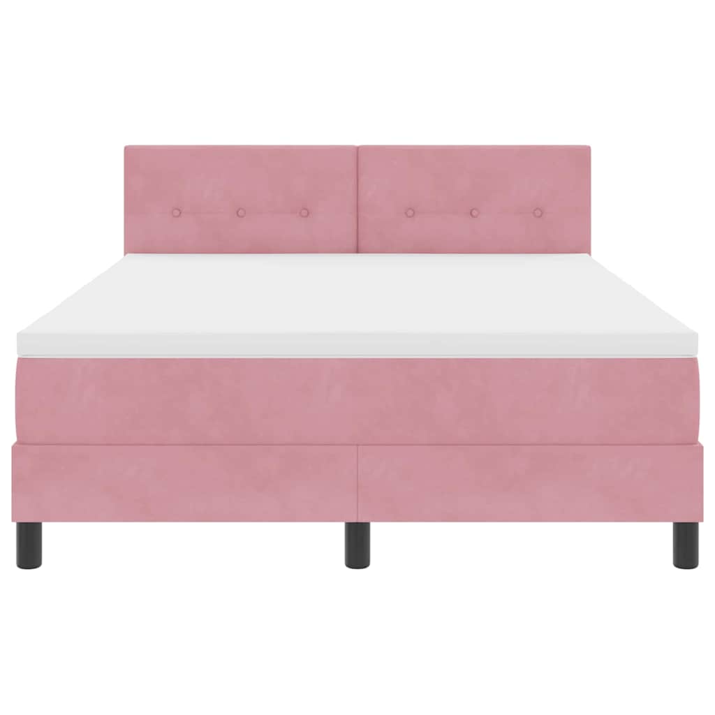 Bäddfjäder Med Madrass Med Huvudgavel Rosa 140 X 190 Cm Sammet