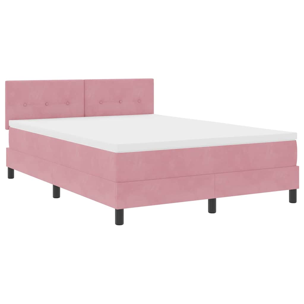 Bäddfjäder Med Madrass Med Huvudgavel Rosa 140 X 200 Cm Sammet