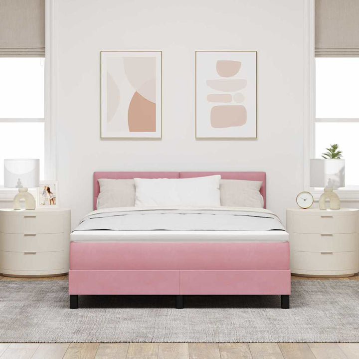 Bäddfjäder Med Madrass Med Huvudgavel Rosa 160 X 200 Cm Sammet