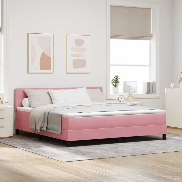 Bäddfjäder Med Madrass Med Huvudgavel Rosa 180 X 200 Cm Sammet
