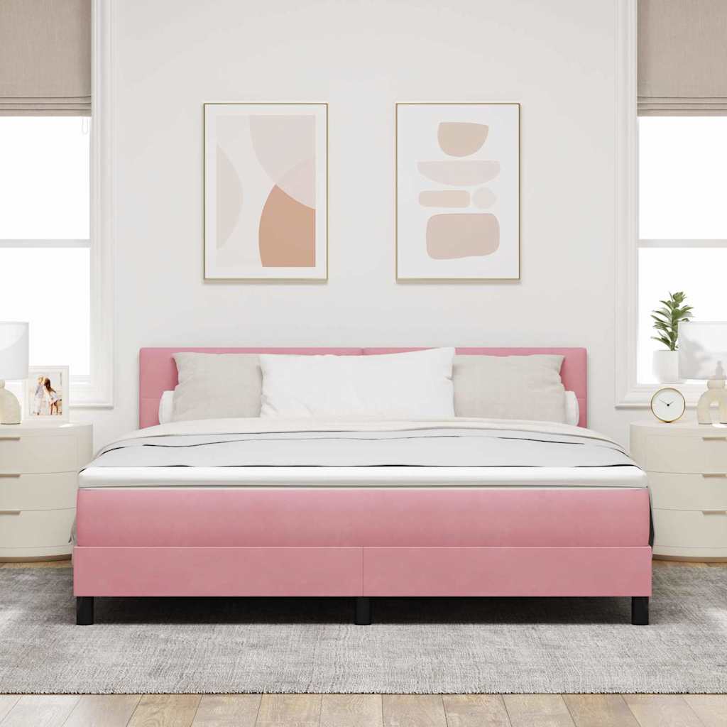 Bäddfjäder Med Madrass Med Huvudgavel Rosa 180 X 200 Cm Sammet