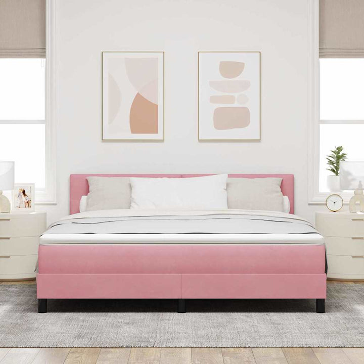 Bäddfjäder Med Madrass Med Huvudgavel Rosa 180 X 200 Cm Sammet