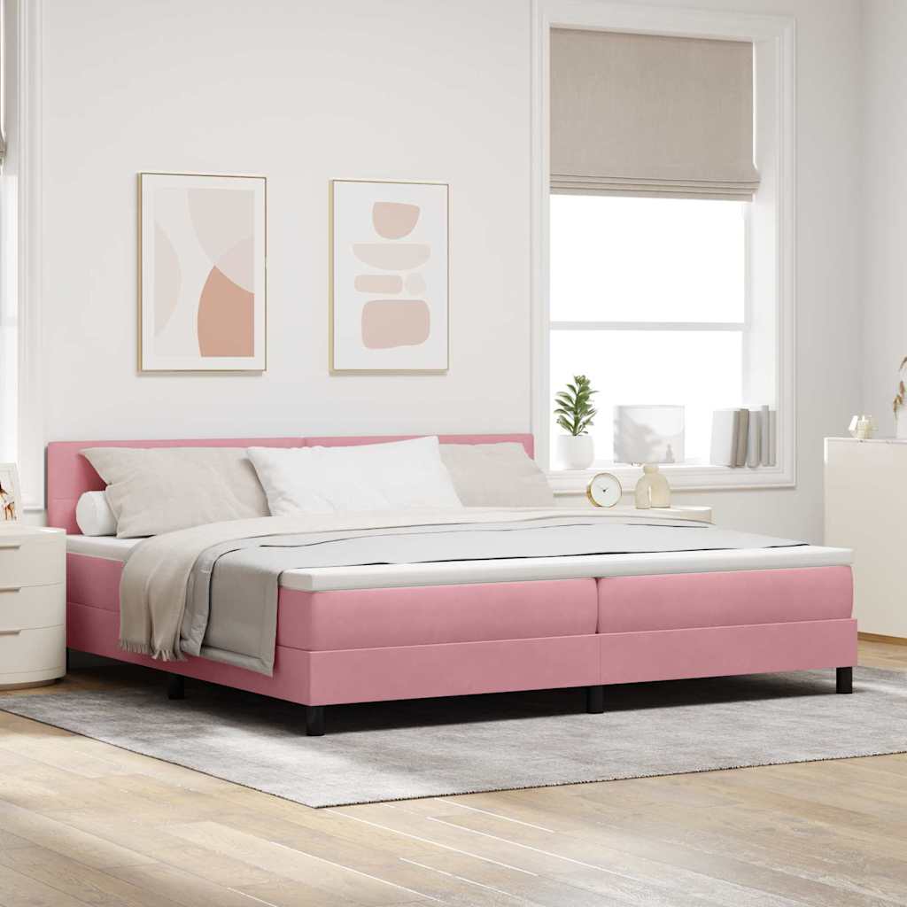 Bäddfjäder Med Madrass Med Huvudgavel Rosa 200 X 200 Cm Sammet