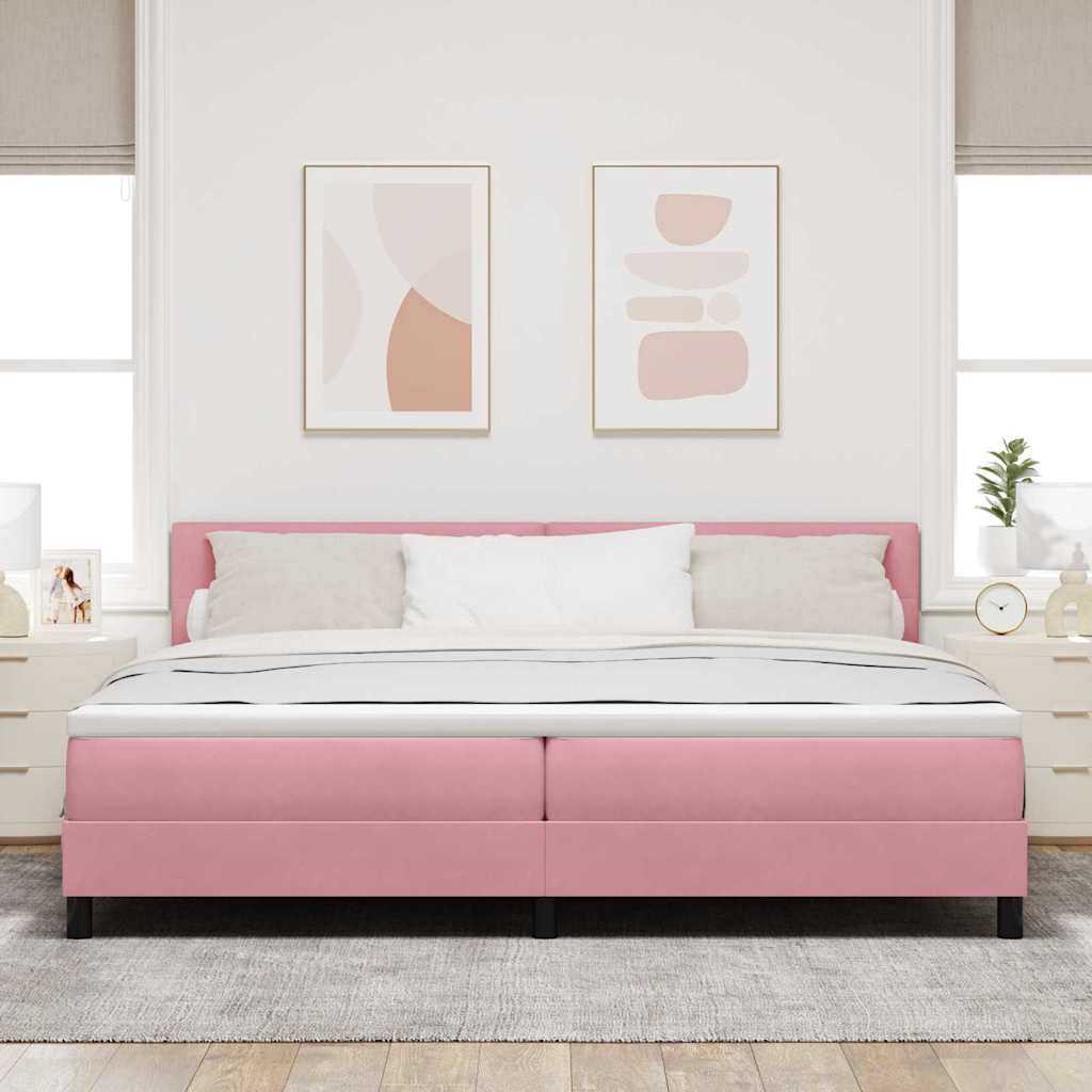 Bäddfjäder Med Madrass Med Huvudgavel Rosa 200 X 200 Cm Sammet