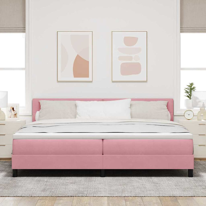 Bäddfjäder Med Madrass Med Huvudgavel Rosa 200 X 200 Cm Sammet