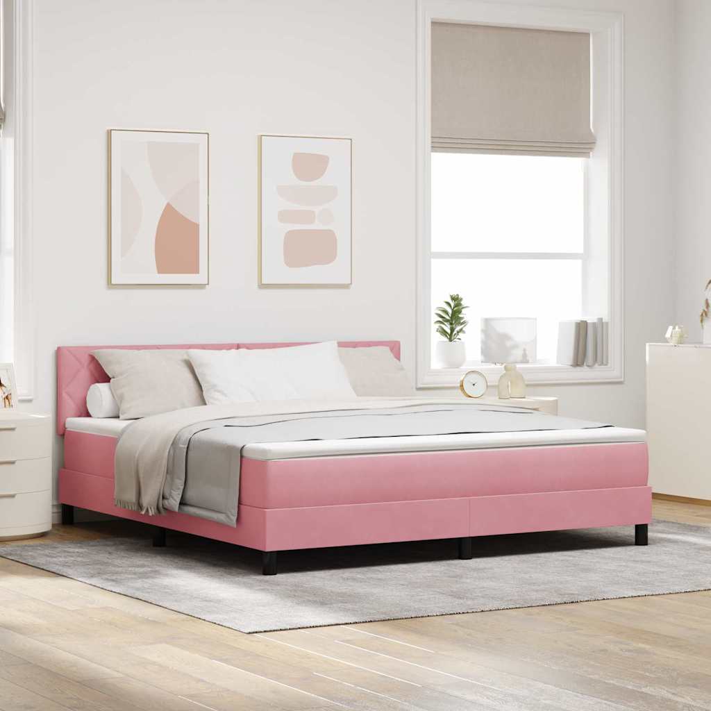 Bäddfjäder Med Madrass Med Huvudgavel Rosa 180 X 200 Cm Sammet