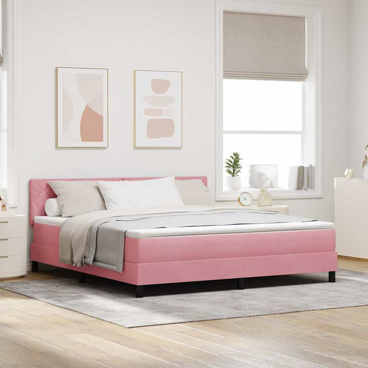 Bäddfjäder Med Madrass Med Huvudgavel Rosa 180 X 200 Cm Sammet
