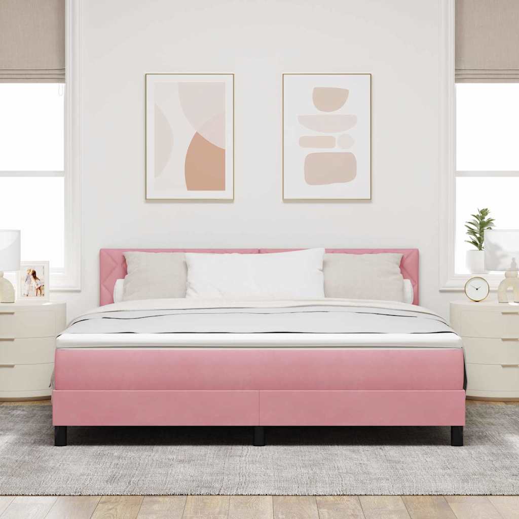 Bäddfjäder Med Madrass Med Huvudgavel Rosa 180 X 200 Cm Sammet