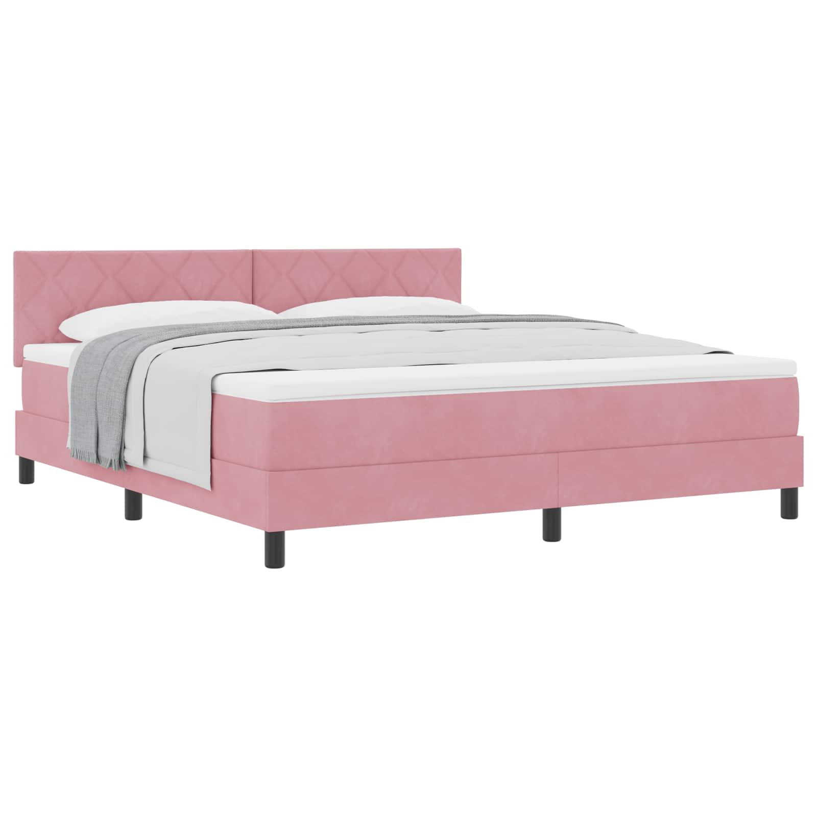 Bäddfjäder Med Madrass Med Huvudgavel Rosa 180 X 200 Cm Sammet