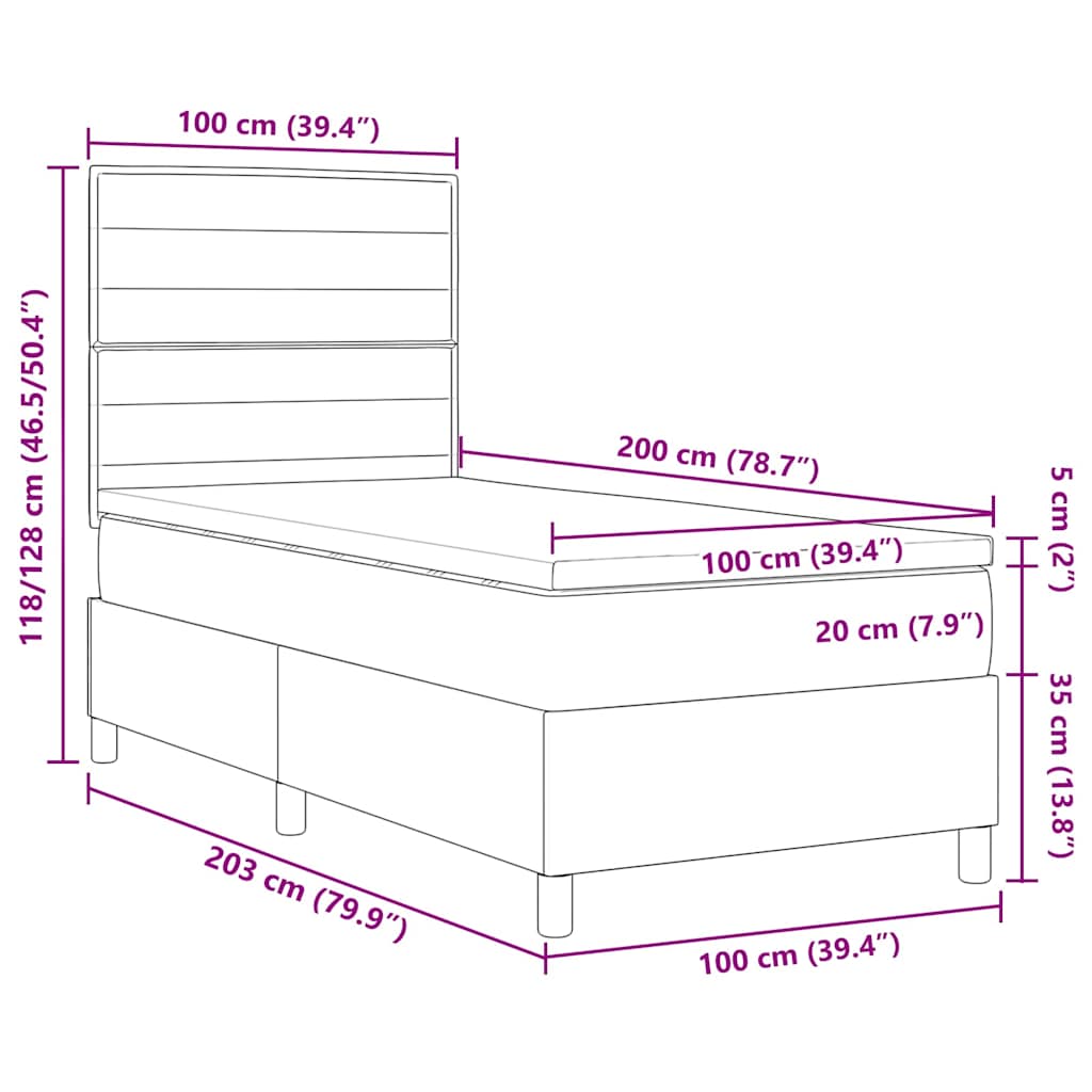 Bäddfjäder Med Madrass Med Huvudgavel Ljusgrå 100 X 200 Cm Tyg