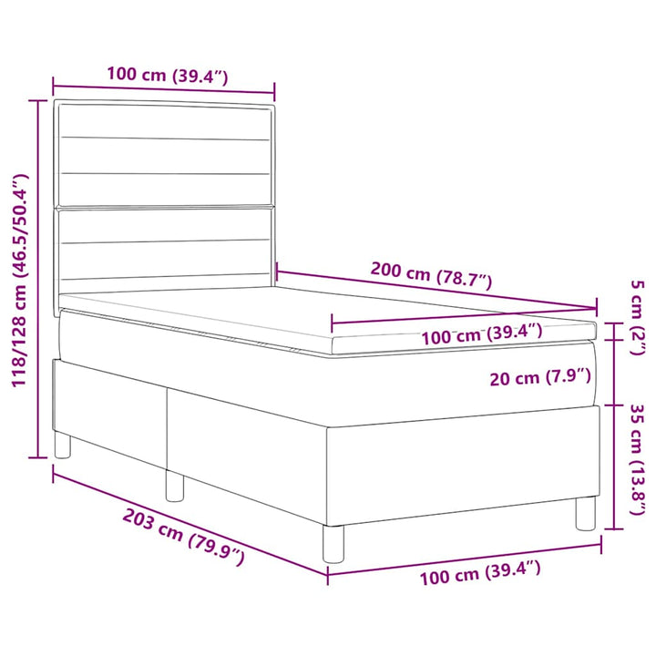Bäddfjäder Med Madrass Med Huvudgavel Mörkgrå 100 X 200 Cm Tyg