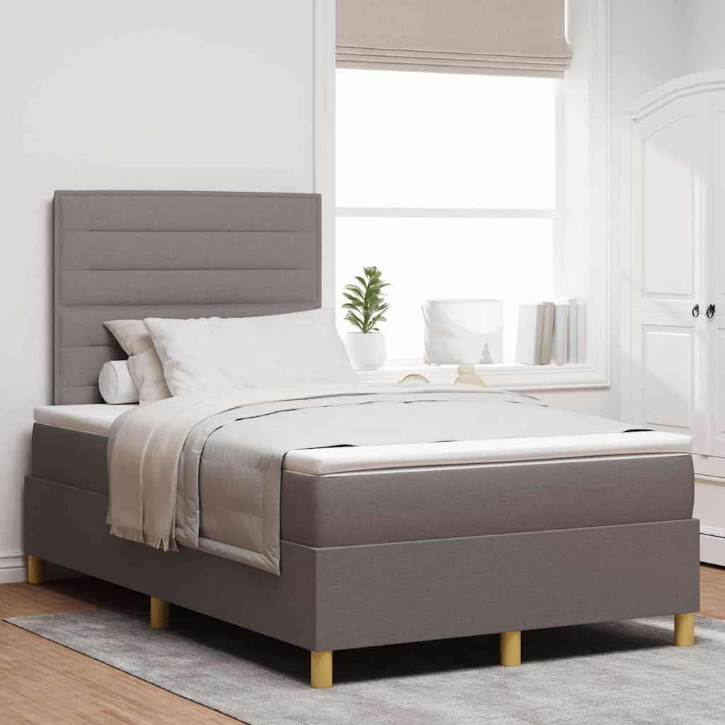 Bäddfjäder Med Madrass Med Huvudgavel Taupe 120 X 190 Cm Tyg
