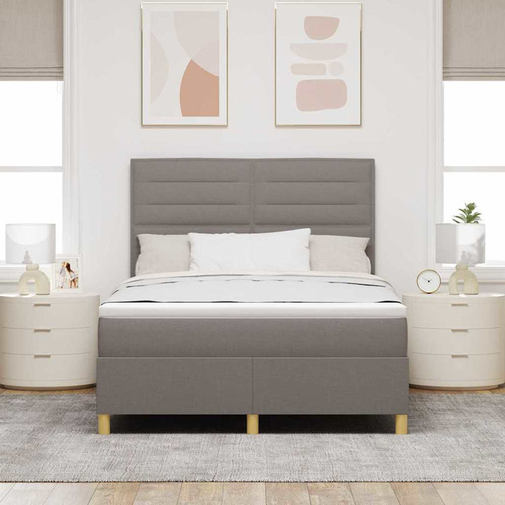 Bäddfjäder Med Madrass Med Huvudgavel Taupe 140 X 190 Cm Tyg