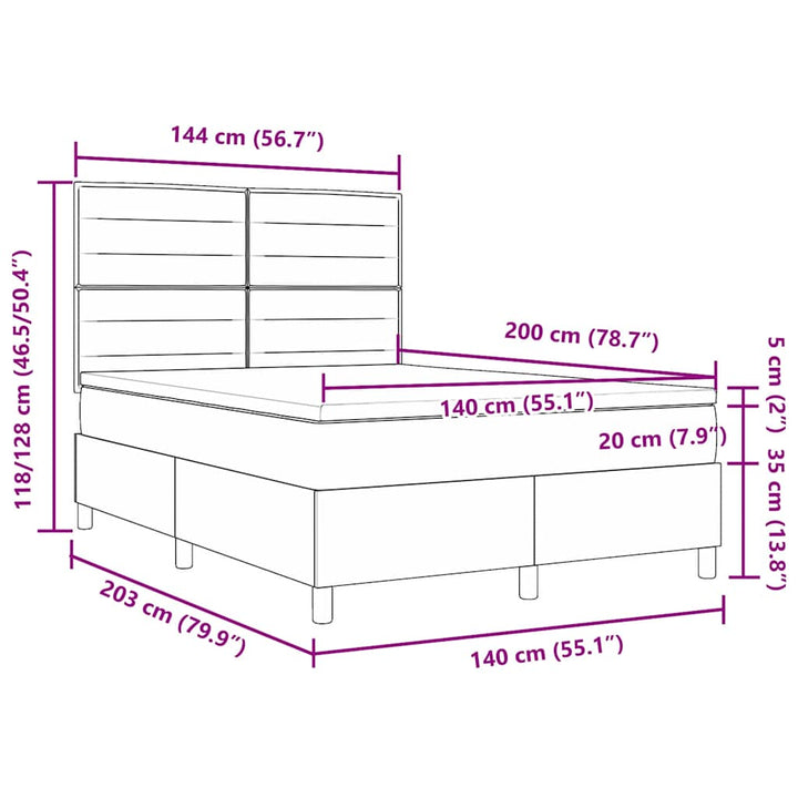 Bäddfjäder Med Madrass Med Huvudgavel Ljusgrå 140 X 200 Cm Tyg