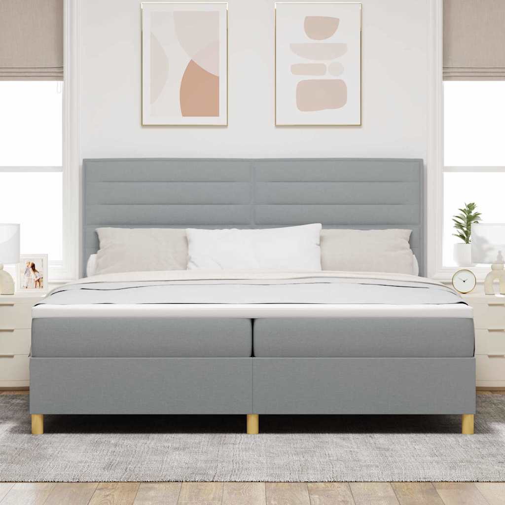 Bäddfjäder Med Madrass Med Huvudgavel Ljusgrå 200 X 200 Cm Tyg