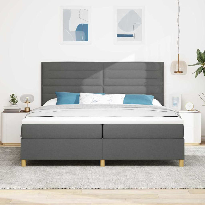 Bäddfjäder Med Madrass Med Huvudgavel Mörkgrå 200 X 200 Cm Tyg
