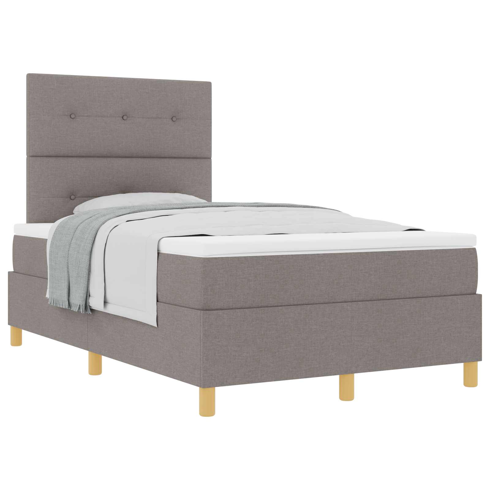 Bäddfjäder Med Madrass Med Huvudgavel Taupe 120 X 190 Cm Tyg