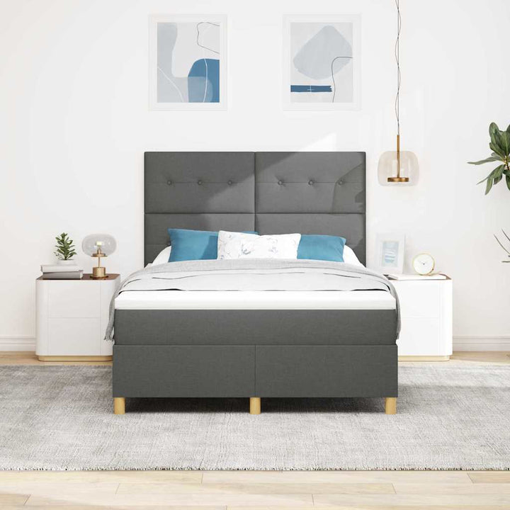 Bäddfjäder Med Huvudgavel Mörkgrå 160 X 200 Cm Tyg